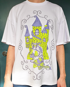 Loose fit t-shirt with a castle and princess screen printed on the front.