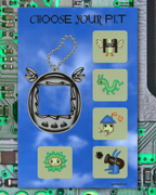 Sticker Sheet with Tamagotchi device and creatures. 